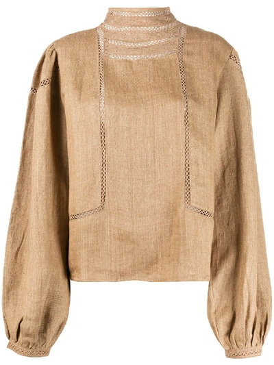 Mes Demoiselles Embroidered Long-sleeve Blouse In Neutrals