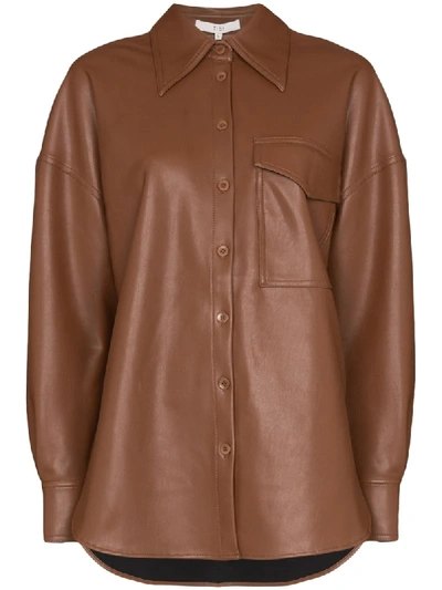 Tibi Back-tab Faux-leather Shirt In Brown