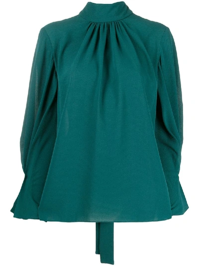 Emilia Wickstead Venice Gathered Sleeve Blouse In Green
