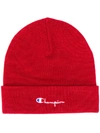 Champion Embroidered Logo Beanie Hat In Red