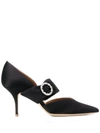 Malone Souliers Maite Crystal-buckle Satin Point-toe Pumps In Black