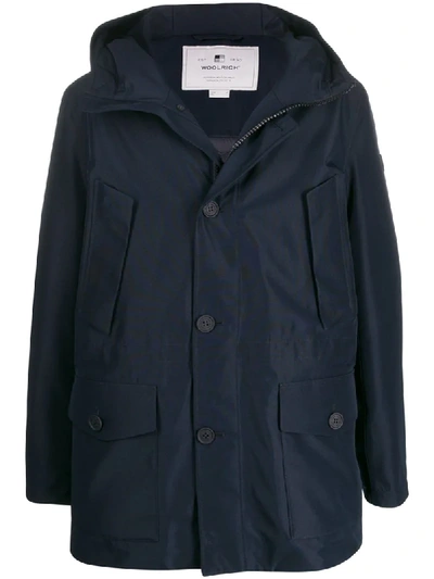 Woolrich Hooded Short Coat In Blue