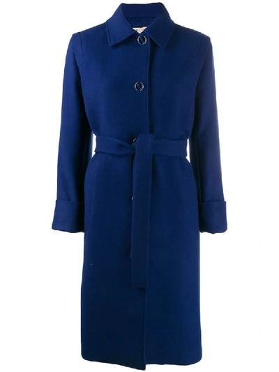 Emilio Pucci Belted Single Breasted Coat In Blue