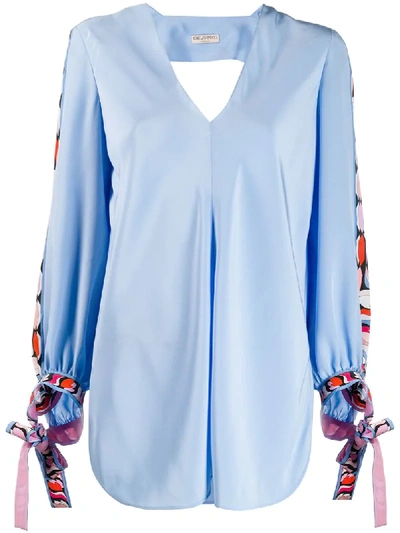 Pucci Printed Panels Blouse In Blue