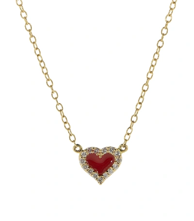 Alison Lou Red Enamel And Diamond Heart Necklace In Ylwgold