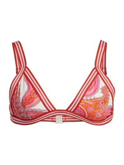 Zimmermann Peggy Paisley-print Stripe-trim Triangle Bikini Top In Magenta Ivory Paisley