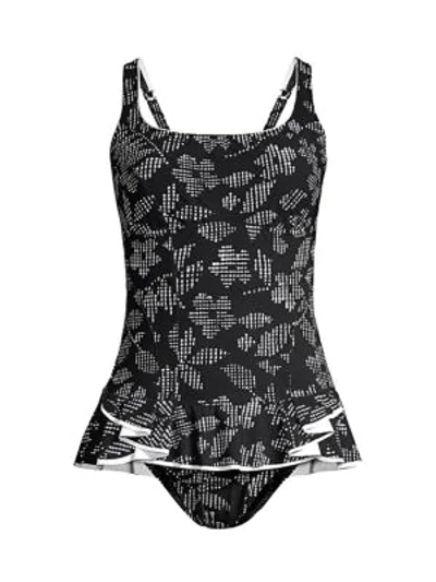 Gottex Swim Printed Ruffle Swim Dress In Black White