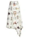 MONSE Numbers-Print Pleated Silk Twill Midi Skirt