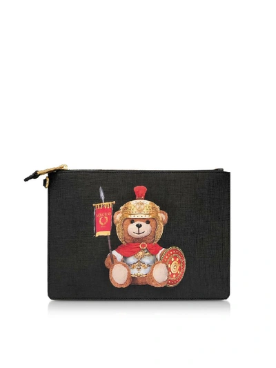 Moschino Handbags Roman Teddy Bear Flat Clutch W/wristlet In Black