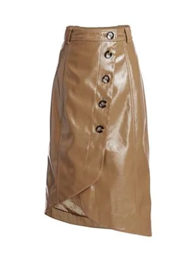 Ganni Asymmetrical Patent Leather Skirt In Brown