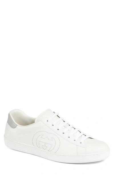 Gucci Men's New Ace Perforated Gg Leather Sneakers In White