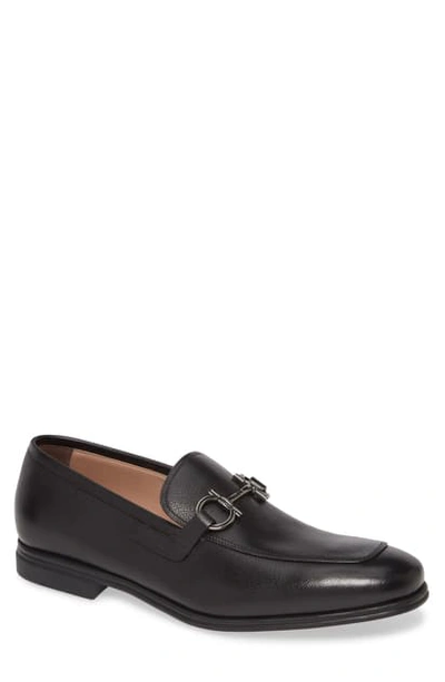 Ferragamo Men's Asten Gancini Bit Leather Loafers In Nero