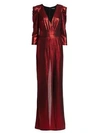 Retroféte Monroe Metallic Puff-sleeve Jumpsuit In Red