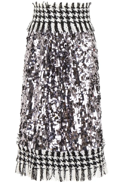 Dolce & Gabbana Sequinned Tweed Skirt In Multi