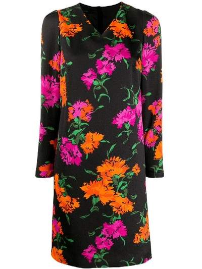 Escada Floral Print Shift Dress In Black