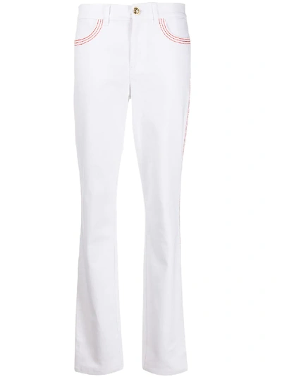 Escada Stitching Detail Straight-leg Trousers In White