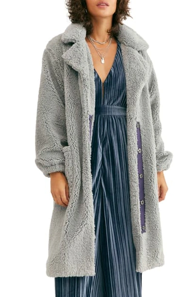 Free People Tessa Teddy Coat In Dusty Blue