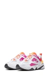 Nike M2k Tekno Leather Sneakers In White/ Laser Fuchsia/ Crimson