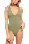 Free People Intimately Fp Keep It Sleek Bodysuit In Army