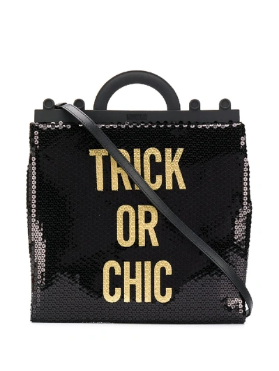 Moschino Trick Or Chic Sequinned Tote In Black