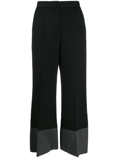 Loewe Contrasting Hem Flared Trousers In 黑色