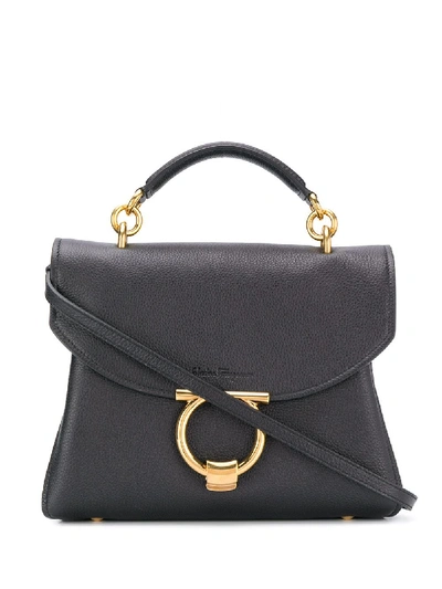 Ferragamo Gancini Pebbled Leather Handbag In Black