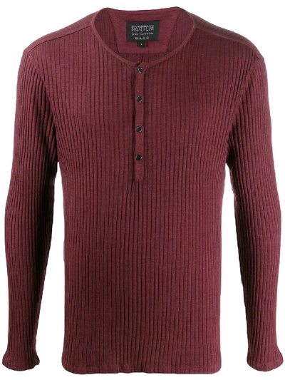 John Varvatos Long-sleeve Ribbed Top In Red