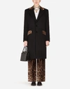 DOLCE & GABBANA MIXED CASHMERE COAT WITH LEOPARD PRINT DETAIL