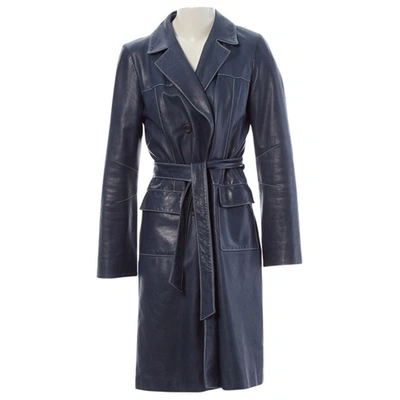Pre-owned Carolina Herrera Blue Leather Coat