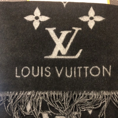 Pre-owned Louis Vuitton Logomania Black Cashmere Scarf