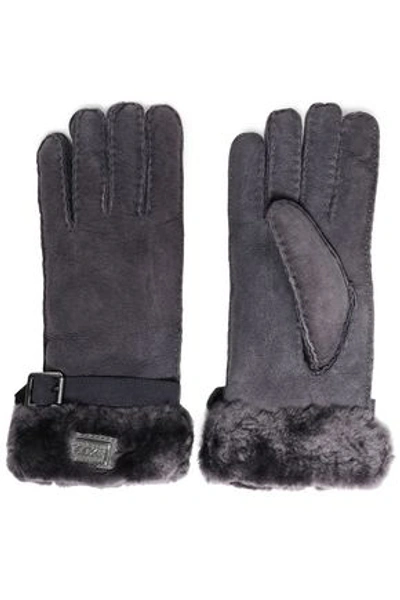 Australia Luxe Collective Buckle-detailed Shearling Gloves In Dark Gray
