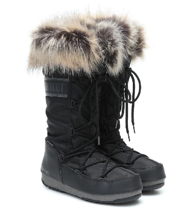 Moon Boot Monaco Faux Fur-trimmed Shell Snow Boots In Black