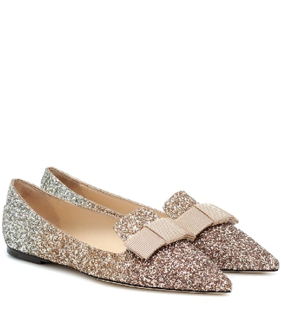 Jimmy Choo Gala Glitter Ballerina Shoes In Gold,silver,beige