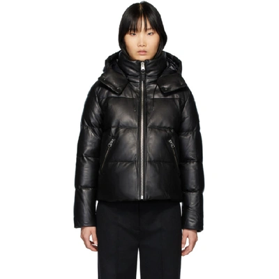 Mackage Tory-dl Hooded Leather 800 Fill Power Down Puffer Jacket In Black