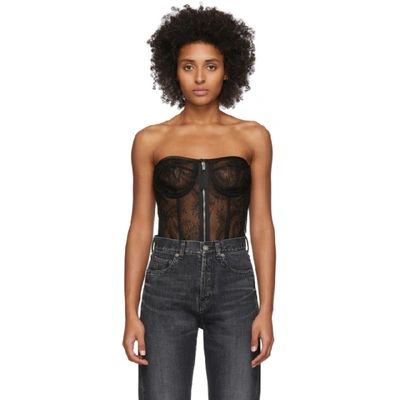 Saint Laurent Lace Bustier Top Black In Grey