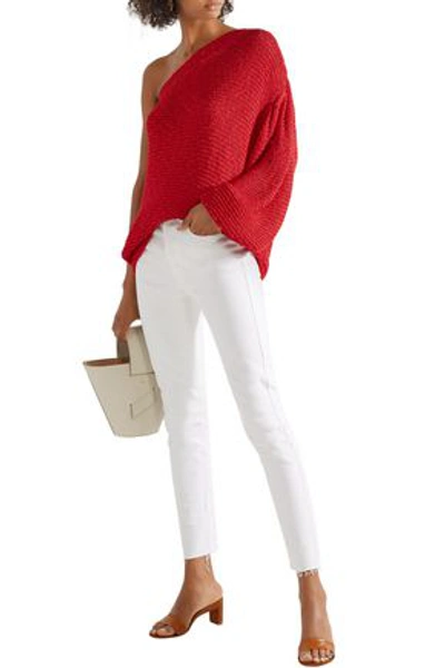 Stella Mccartney One-shoulder Crochet-knit Jumper In Red