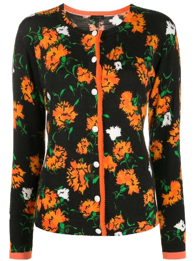 Escada Floral Intarsia Slim-fit Cardigan In Black