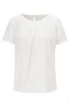 HUGO BOSS HUGO BOSS - SHORT SLEEVED TOP IN CRINKLE CREPE WITH PLEATED FRONT - NATURAL