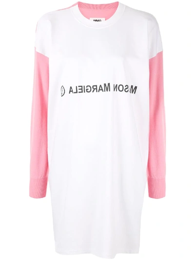 Mm6 Maison Margiela Colour Block Logo T-shirt Dress In White