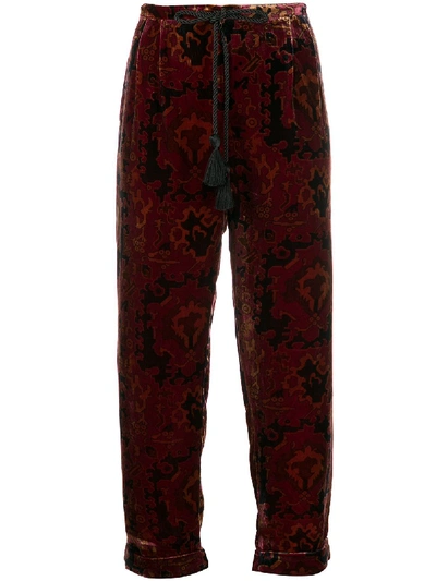 Mes Demoiselles Patterned Velvet Trousers In Red