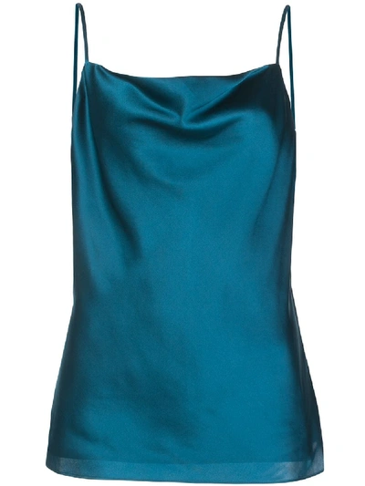 L Agence Silk Cow-neck Top In Blue