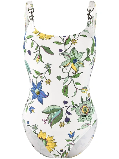 Tory Burch Floral Print Swimsuit In White
