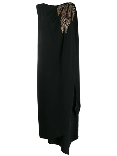 Gucci Sequin-leaf Asymmetric Evening Dress In Black