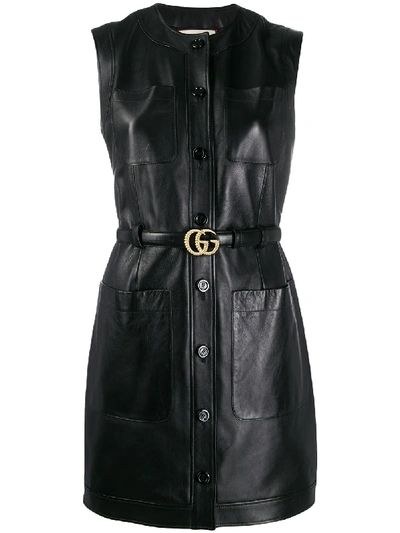 Gucci Sleeveless Leather Mini-dress In Schwarz
