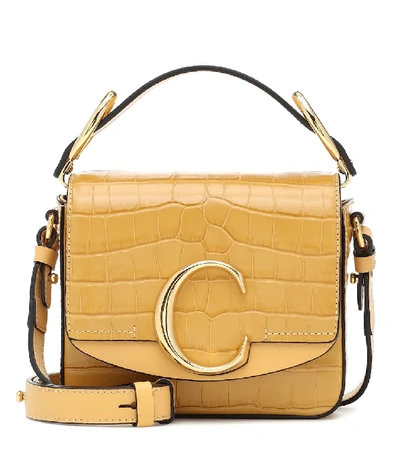 Chloé C Mini Croc-embossed Calfskin Crossbody Bag In Gold