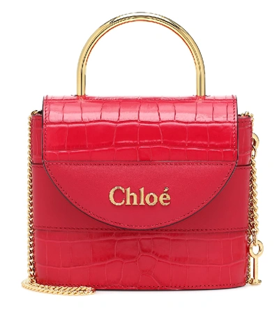 Chloé Aby Small Croc-embossed Leather Crossbody In Pink