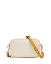 Tory Burch Perry Bombe Mini Metallic Leather Crossbody In Cream