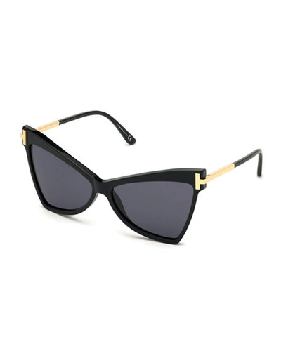 Tom Ford Tallulah Acetate Butterfly Sunglasses W/ Oversized T Temples In Grey