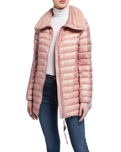Moncler Soufre Lightweight Down Puffer Coat With Genuine Mink Fur Trim In Pink