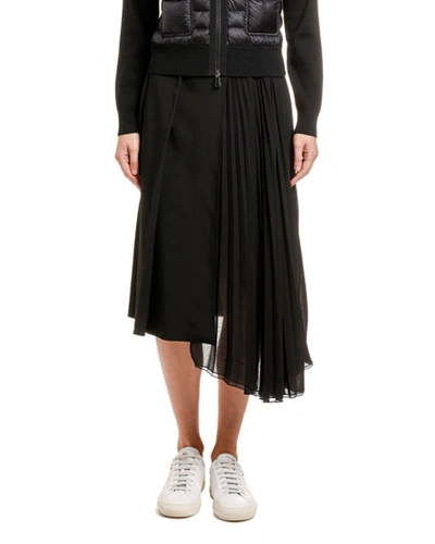 Moncler Pleated Asymmetric A-line Skirt In Black